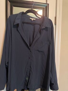 Skies Are Blue Curvy Dark Blue Blouse